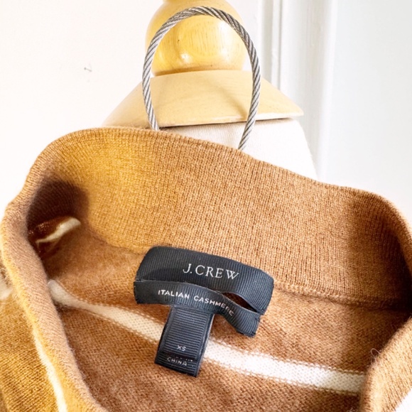 J.Crew 100 Italian Cashmere Pullover Sweater Brown Beige Striped Extra Small XS - Picture 3 of 5